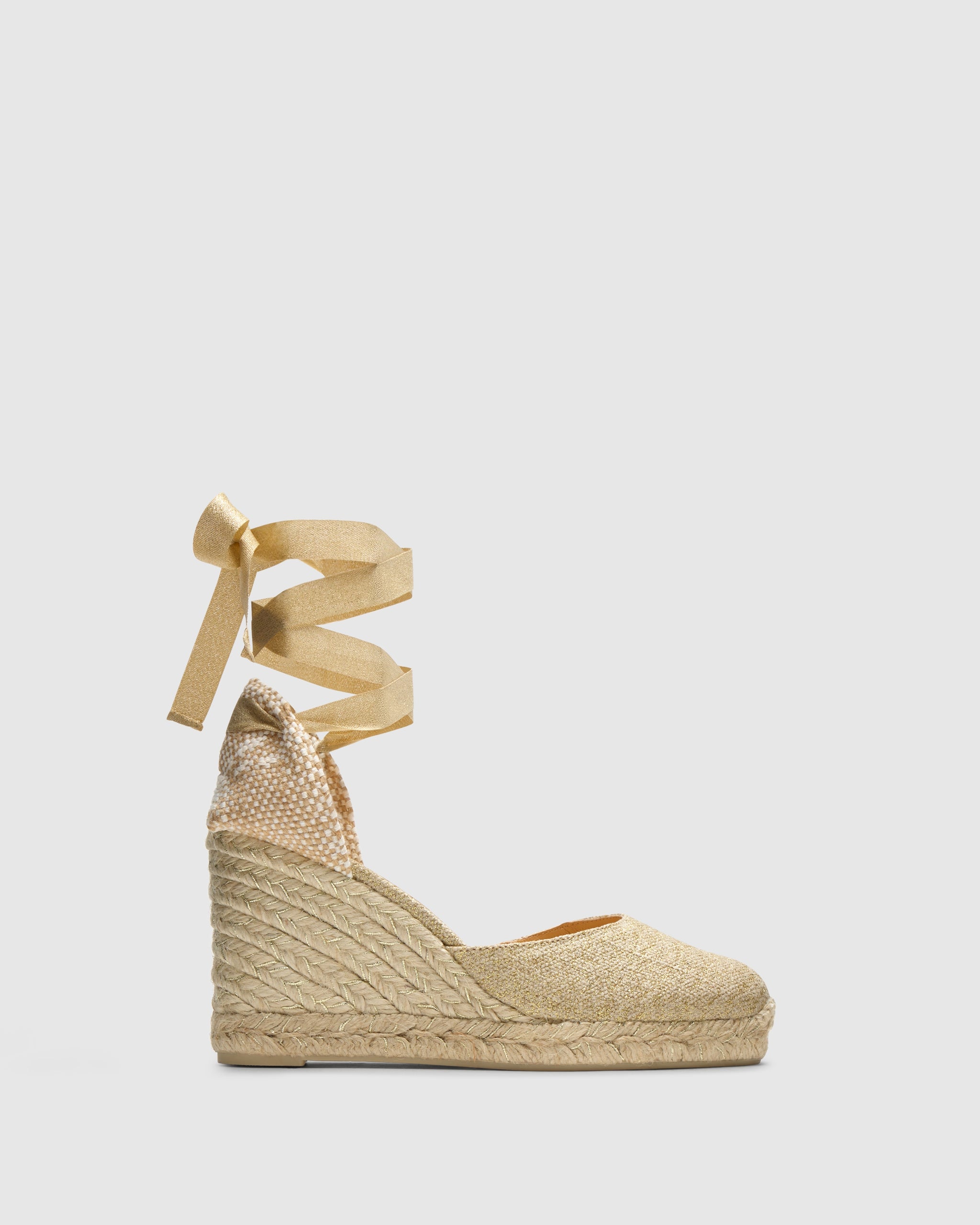 Sandalo Espadrillas Dorate Con Zeppa Zeppe Donna Oro In Laminato