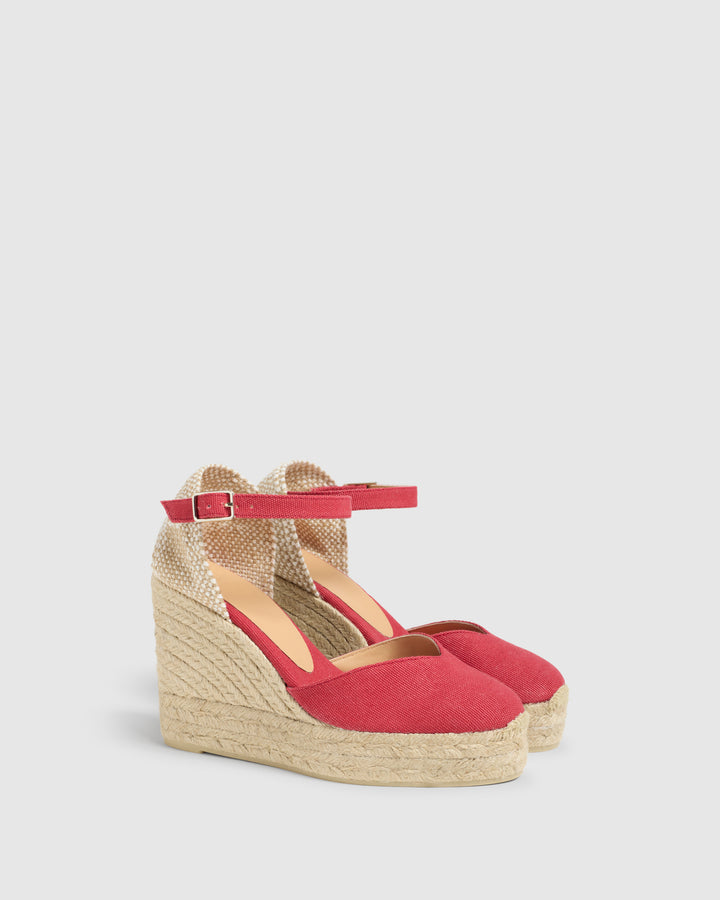 Castañer CASTAÑER | Alpargatas Chiarita en algodón acabado lavado cierre lateral de pulsera con hebilla metálica y cuña de 9cm con doble plataforma.  – Castañer